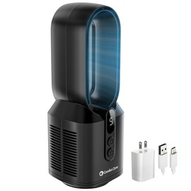 Comfort Zone Rechargeable Bladeless Tabletop Fan for Bedroom and Home, 5 Speed Settings, Display Screen, Non-Slip Feet, Ideal for Home Office, Quiet Operation, 14 inches, Black, DC-14T