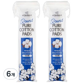 Vitahalo non-fluorescent thick round cotton cotton pads, 100 pieces, 6 pieces / 비타할로 무형광 도톰한 원형 순면 화장솜, 100개입, 6개