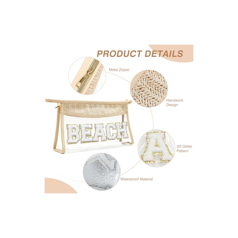 Bolsa de maquillaje con letra de chenilla con purpurina, capacidad