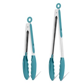TeamFar Kitchen Tongs, 9" and 12" Stainless Steel Cooking Tongs with Silicone Tips for Cooking Grilling Serving & BBQ, Heat Resistant Silicone Tongs, Locking Design & Dishwasher Safe, Set of 2 & Blue