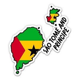 Squiddy Sao Tome and Principe Map with Flag - Vinyl Sticker Decal for Phone, Laptop, Water Bottle - 3"