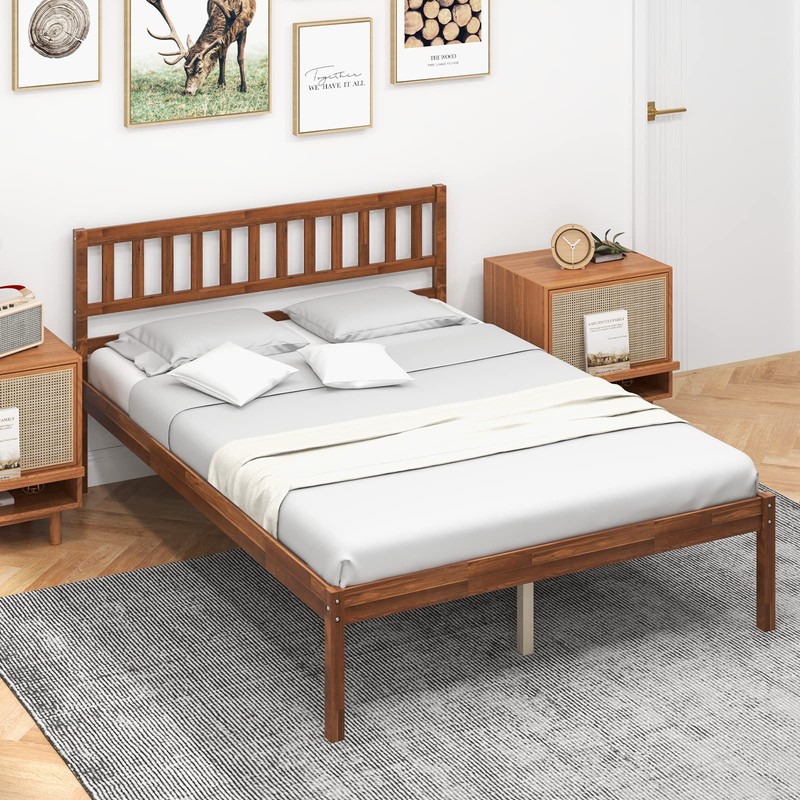 Giantex Wood Full Size Bed Frame with Headboard, Mid Century