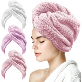 my novel things - Paquete de 3 toallas de pelo para mujer, toalla de pelo de microfibra, envoltura de toalla de pelo súper absorbente, toallas de cabello de secado rápido con botón para cabello rizado
