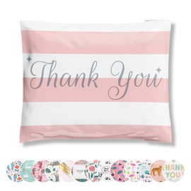 Poly Mailers 10x13 100 Pack | Self-Sealing Shipping Bags Envelopes for Small Business | Waterproof Durable Packaging | Thank You | Pink Stripes | à la mode Mailers