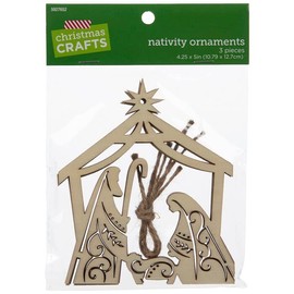 My Little Christmas Unfinished Wood Christmas Cutout Nativity Ornament - Holy Family - 3 Count - 4.25 x 5 Inches, Brown