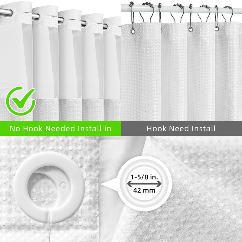Curoayood no Hook Waffle White Shower Curtain,Mesh Window Top with