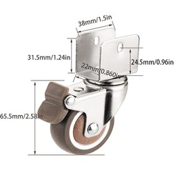 4 U-Type Bracket Furniture Castors 50 mm, Piece with Brake, Soft Rubber Castors, for Furniture, Flower Stand (22 mm, 2 Universal + 2 Brakes)