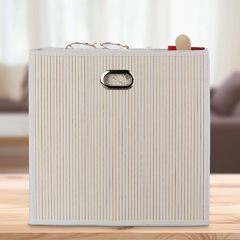 Relaxdays Storage Basket Bamboo Bathroom Basket Square Fabric Shelf Basket