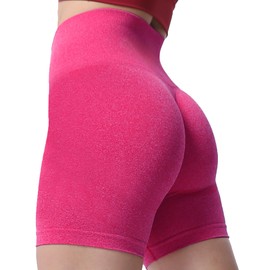 Aoxjox - Pantalones cortos de entrenamiento con contorno sin costuras para mujer, control de abdomen y cintura alta, pantalones cortos para correr, yoga, 5 pulgadas, Rose Red Marl - Pantalones cortos