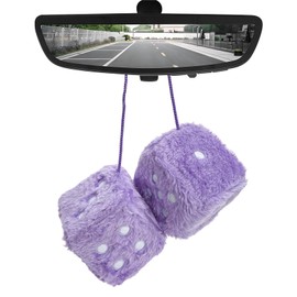 MUQIDA Fuzzy Plush Dice for Car Mirror, 3 Inch Pair of Retro Square Mirror Ornament Soft Dice with Dots, Vintage Couple Pendant Charms Vehicle Interior Hanging Decoration for Women (Purple)