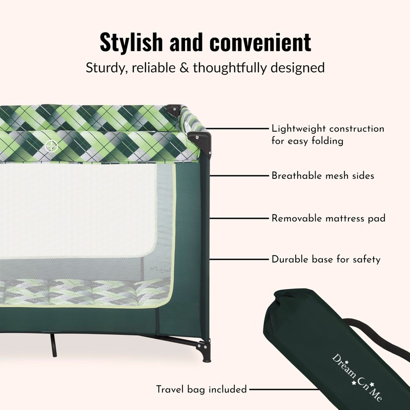Dream On Me Zoom Portable Playard in Green, Lightweight, Packable