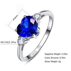 Bonlavie Women's 2.25ct 925 Sterling Silver Heart Shaped Created Blue Sapphire CZ Engagement Promise Ring - T 1/2