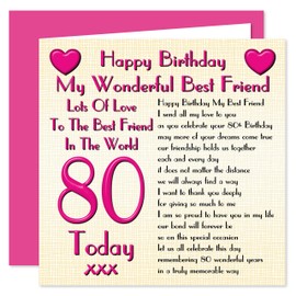 Best Friend 80th Happy Birthday Card - Lots Of Love To The Best Friend In The World - 80 Today