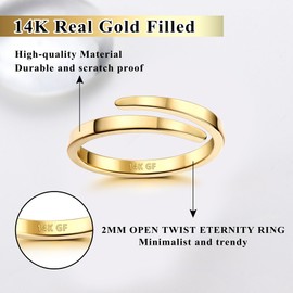THUNARAZ 14K Gold Filled Open Twist Rings for Women Stacking Stackable Thin Gold Ring Pinky Thumb Midi Eternity Band Ring Comfort Fit Size 5 to 10