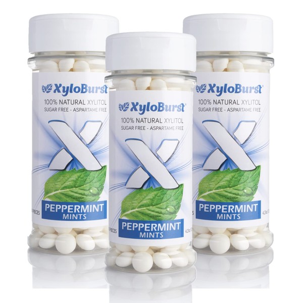 XyloBurst 100% Xilitol edulcorado sin azúcar menta 200 unidades frasco (Paquete de 3)