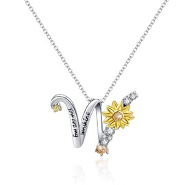Collar con colgante de plata de ley con diseño de girasol, personalizable, letra A a Z, para mujeres y niñas