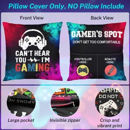 Bebomne Gamer Gifts for Teenage Boys Men, Gaming Accessories for Room, for Gamers, Game Room Decor, Gaming Pillow Case and Socks Video Game Gifts Set for Teen Boys Men Son Husband 18" x 18"