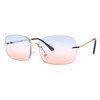 PASTL Rimless Rectangular Sunglasses Gold Frame Blue Pink Gradient Lens