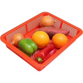 TrueCraftware- 14-1/4" X 11-1/4" Square Colander Strainer Basket Red Color- Strainer Basket Wash Vegetables Fruits Drain Cooked Pasta Food Strainer Drainer Kitchen Essentials