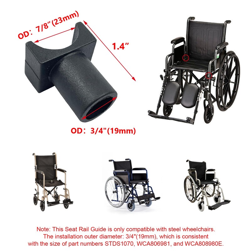 Wheelchair Seat Rail Guide Fits 7/8 Inch Tubing - Transport