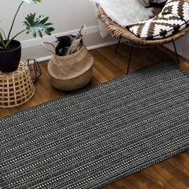 Seavish Chindi Rug, 2'W x 4.4'L Black and White Striped Hand Woven Recycled Cotton Braid Reversible Runner Small Area Rug Floor Mat Trow Rugs for Laundry Room Kitchen Bathroom Bedroom Dorm