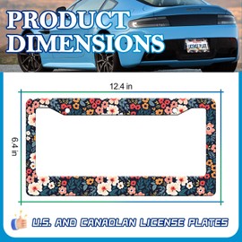 2 Pack Folk Floral License Plate Frames - Colorful Flowers Aluminum Metal License Plate Holder Covers Car Accessory, Rust-Proof Waterproof Car Decorative Tag Frames with Screws Fasteners Caps