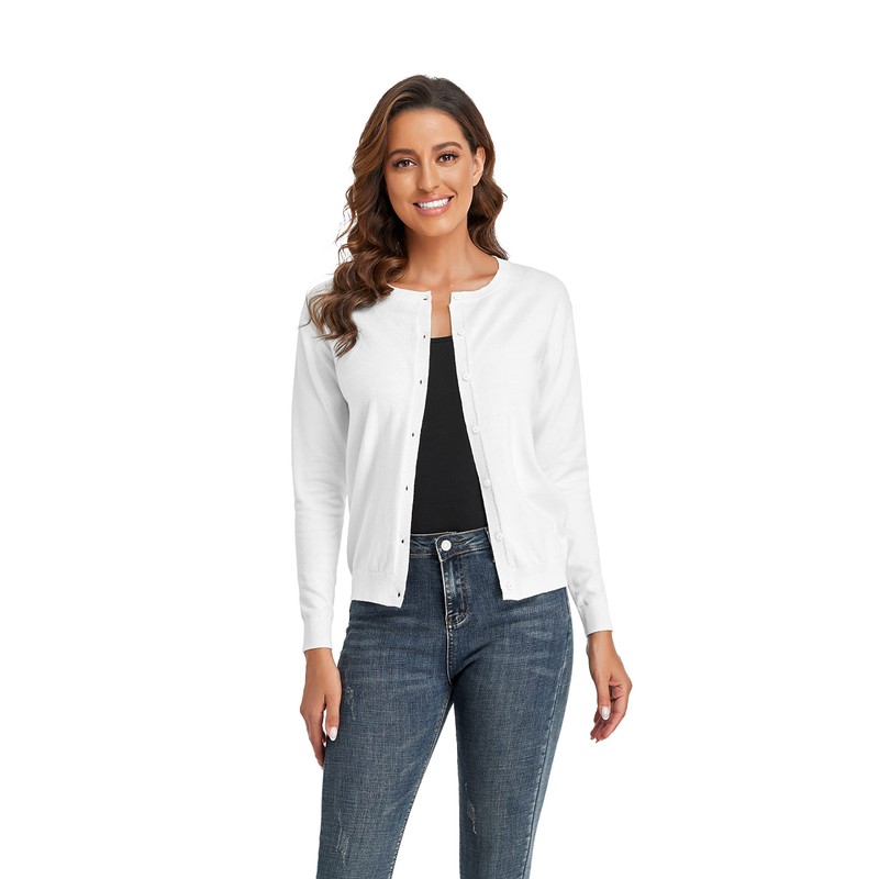 CUNYI Women's Crew Neck Cardigan, White