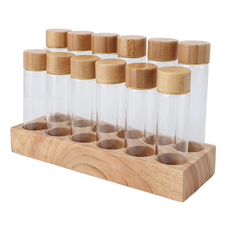 Coffee Bean Storage Tube Glass Coffee Bean Cellar with Wooden