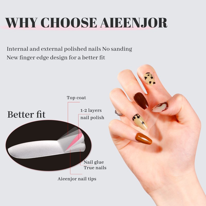 Aieenjor Nail Tips, Pack of 480 Short Coffin, Full Cover