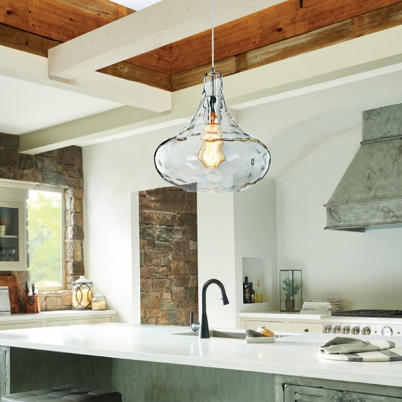 KOKAiZeeKi 1-Light Large Pendant Light Vintage Farmhouse Smoke Gray Glass