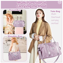 Small Gym Bag for Women, Purple Stylish Duffle Travel Bag for Plane, Lightweight Duffle Bag for Women, Sport Gym Tote Bag with Wet Pocket for Yoga, Pilates, Swimming