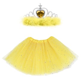 AUTOWT Tutu Falda Tiara Corona, Accesorios de Vestir de Princesa Estrella Morada Lentejuelas Ballet Tul Traje Ropa con Diadema Decoraciones de Fiesta Favores para Niña Juego de Ropa