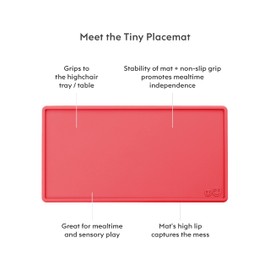 ezpz Tiny Collection Set (Coral) - 100% Silicone Placemat, Cup & Spoon for First Foods + Baby Led Weaning + Purees - Designed by a Pediatric Feeding Specialist - 6 Months+