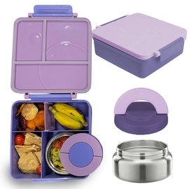HAPPY LIFE Lonchera niña y niño tipo omiebox incluye termo, bento box c 4 compartimentos modulables de gran capacidad, lunch box con sellado hermético anti-fugas, caja de almuerzo BPA Free (Morado)