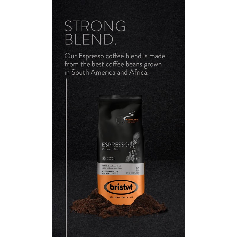 Bristot Espresso Cremoso Italiano Ground Coffee – Medium Roast, Rich