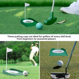 2 Pack Golf Putting Cup with Flag, Portable Plastic Golf Putting Hole Training Aid, Removable Practice Putters Cup for Indoor Outdoor Use, Home Office Backyard Lawn – Green & Cool Black