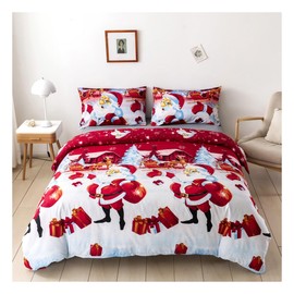 Christmas Duvet Cover Set Matching Pillowcases, Royal Santa Claus, Merry Santa, Father Christmas, Quilt Comforter Encasement, Fully Reversible Xmas Bedding, UK Sizes (Father X-mas, Double)