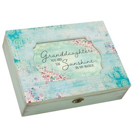 Cottage Garden Granddaughter Sunshine My World Aqua Medallion Decoupage Music Box Plays You are My Sunshine