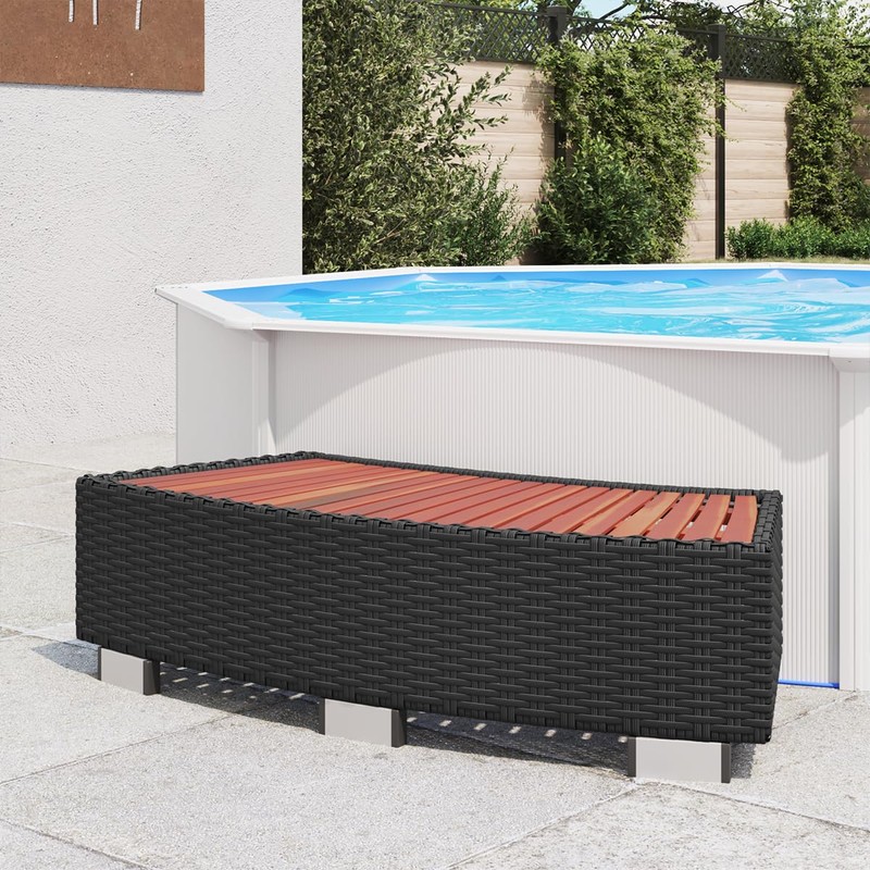 vidaXL Spa/Hot Tub Step, Powder-Coated Steel Frame, Eucalyptus Tropical Hardwood,