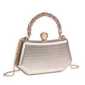 Clutch Purses for Women Small Evening Bag Nude Sparkly Glitter Purse Lattice Pattern with Chain for Bride Wedding Party Gold