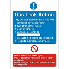Seco Gas Leak Action Sign, 150mm x 200mm - 1mm Semi Rigid Plastic