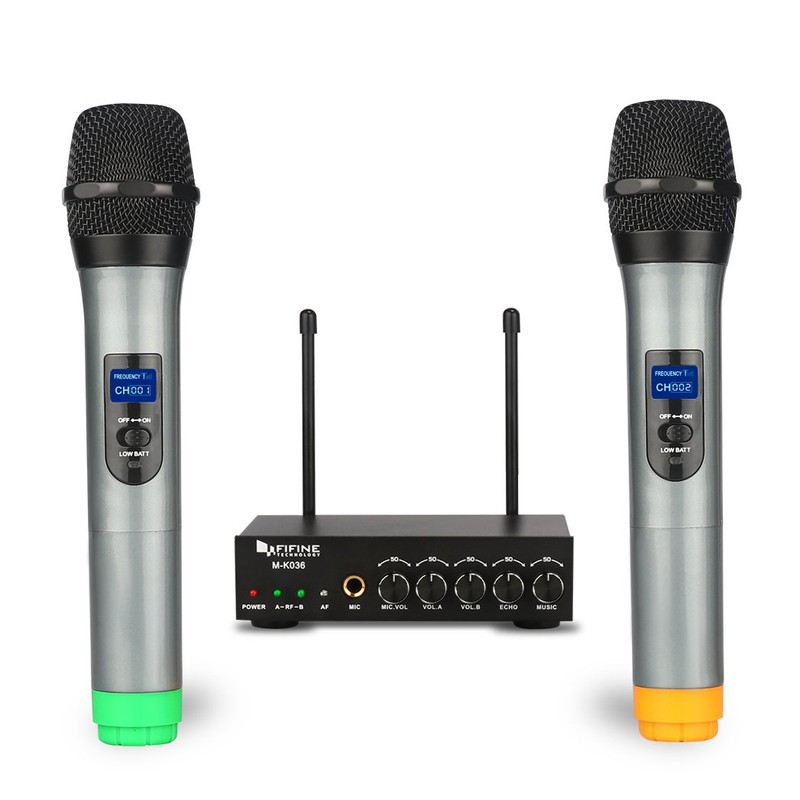 FIFINE UHF Dual Channel Wireless Handheld Microphone, Easy-to-use Karaoke Wireless