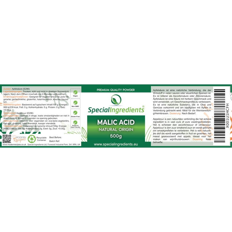 Special Ingredients Malic Acid Powder 500 g Highest Quality (German