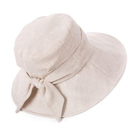 Comhats Ladies Bucket Sun Hats Women UPF 50 Foldable Wide Brim Summer UV Hat Packable Outdoor Gardening Sunhat with Chin Strap Bowknot Beige Medium