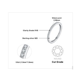 JewelryPalace 1.5mm Half Eternity Moissanite Wedding Band Stacking Ring Ehancer 14K White Gold 925 Sterling Silver 5