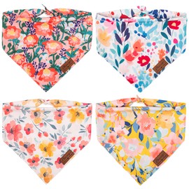 Nausikaa Triangle Dog Bandanas 4 Pack, Ink Flower A - Durable Polyester Fabric, Unique Design - Large