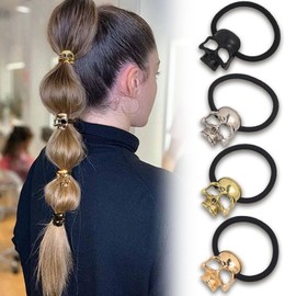 4pcs Metal Skull Hair Ties Hair Scrunchies for Women Girls, Elegant Y2K Style Ponytail Holders for Hair Accessories- Hair Ties No Damage for Daily or Party Wear Elastic Hair Ties