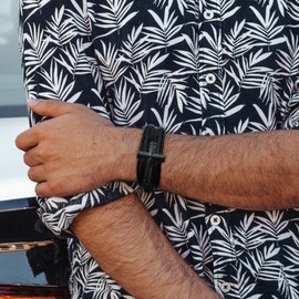 Raymard Mens Christian Cross Leather Bracelet, Black/Silver/Gold Multilayer Braided Leather Cuff Bangle Bracelet for Men, Stainless Steel Clasp-Black