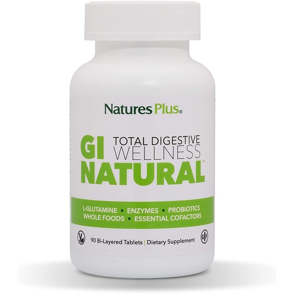 NaturesPlus GI Natural Total Digestive Wellness (3 Pack) - 90 Vegetarian Tablets, Bilayer - Natural Gut Health Supplement, Probiotics, Prebiotics, Enzymes - Gluten-Free - 90 Total Servings