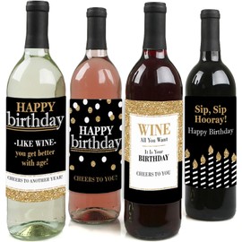 Adulto Feliz cumpleaños – Oro – Botella de vino – Set de 4 etiquetas regalo de cumpleaños